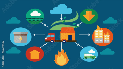 A visual representation of the impact of extreme weather events on food supply chains and distribution systems.. Vector illustration