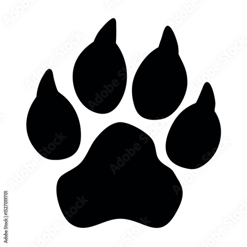 Pet paw print vector logo or icon. Dog or cat foot black paw animal silhouette isolated on white background.