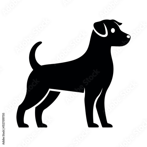 Standing black dog silhouette on white background, dog vector, dog standing icon, dog monogram, dog symbol, dog vector eps.