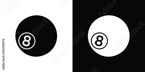 Pool 8 ball icon in flat version on black and white background