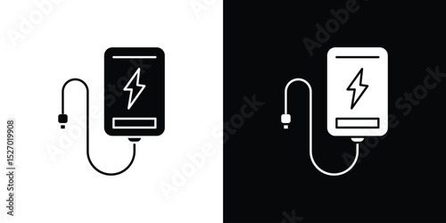 Power bank icon in flat version on black and white background