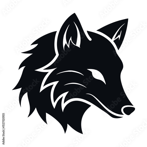 Fox wolf head face black silhouette logo, icon, vector, Fox logo, fox icon, fox head, fox monogram, emblem.