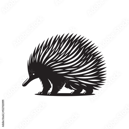 **"Unique Echidna Vector Silhouette: Spiny Monotreme Design Featuring Distinctive Snout, Rounded Body, and Textured Quills in Clean, Minimalist Style for Crafts and Digital Art"**
