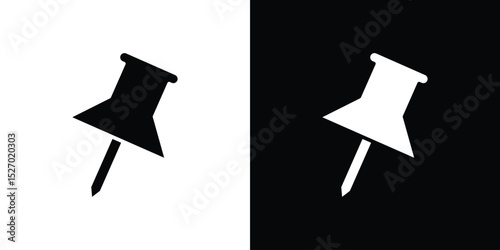 Push pin icon in flat version on black and white background