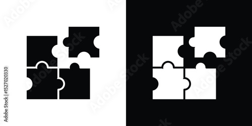 Puzzle piece icon in flat version on black and white background