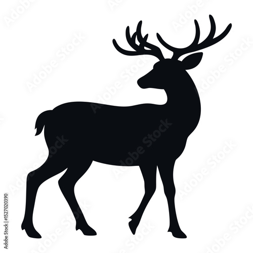 Reindeer black silhouette, Christmas holidays reindeer, deer illustration. deer silhouettes. Deer Black and white silhouette vector.