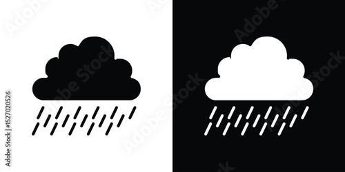 Rain icon in flat version on black and white background