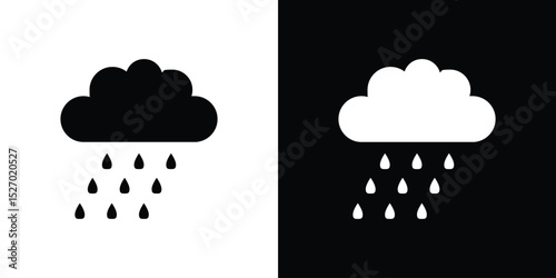 Rain icon in flat version on black and white background