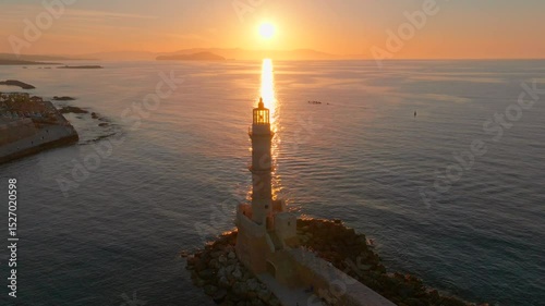 Wallpaper Mural Chania town by night, Lighthouse, Drone shot, Crete, Greece, Aerial view of Chania with the amazing lighthouse, Beautiful Old city, Greece and best scenic places - panorama of picturesque old town  Torontodigital.ca