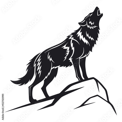 Howling wolf silhouette logo EPS vector, featuring a howling wolf icon illustration in black and white, isolated on a white background.