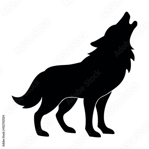 Howling wolf silhouette logo EPS vector, featuring a howling wolf icon illustration in black and white, isolated on a white background.