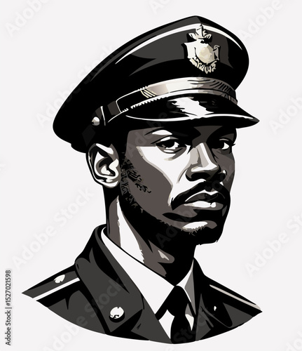 Serious Black and White Portrait of a Police Officer