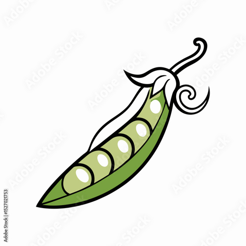 Illustration of Fresh Green Pea Pod with Peas