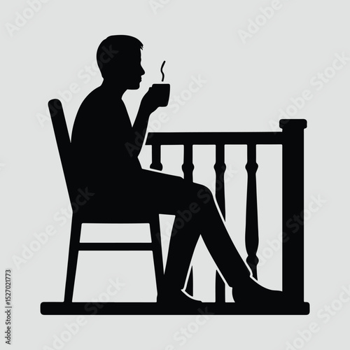 Man sitting drinking coffee at table Silhouette Vector
