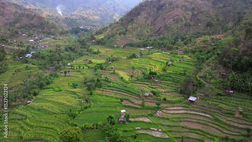 Wallpaper Mural Rice Terraces and Agung volcano , view at one of the most recognizable sights island Bali, volcano Agung, on the top of which according to legend live spirits protecting the island Bali Indonesia,  Torontodigital.ca