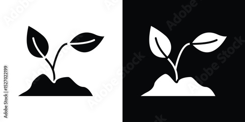 Seedling icon in flat version on black and white background