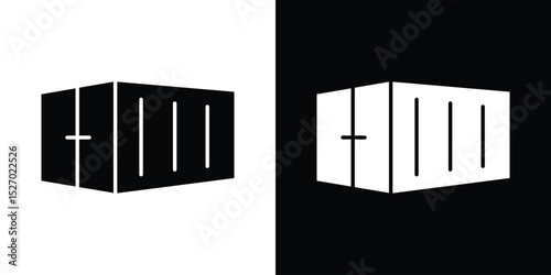 Shipping Container icon in flat version on black and white background