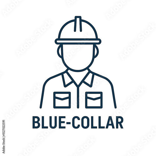 Blue-collar worker icon with hard hat and uniform in minimal outline style representing manual labor and industrial occupation