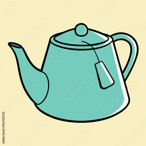 Teal Teapot with Tea Bag Illustration