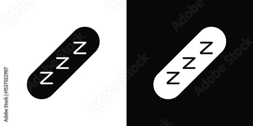 Sleeping pills icon in flat version on black and white background
