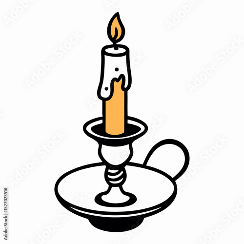 Lit Candle in Silver Candlestick Holder Illustration
