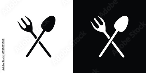 Spoon and Fork icon in flat version on black and white background