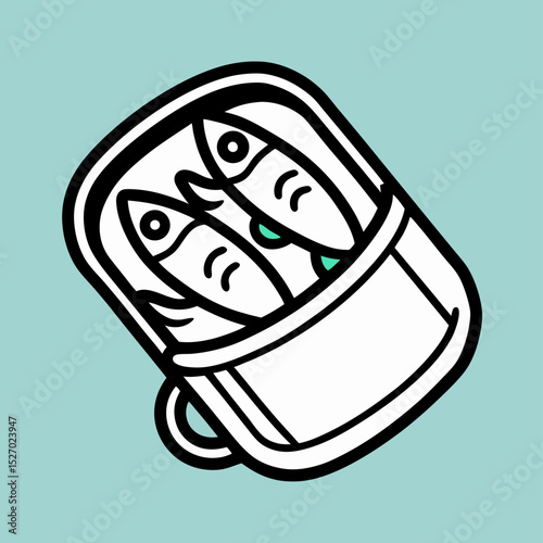 Cartoon illustration of two sardines in a tin can
