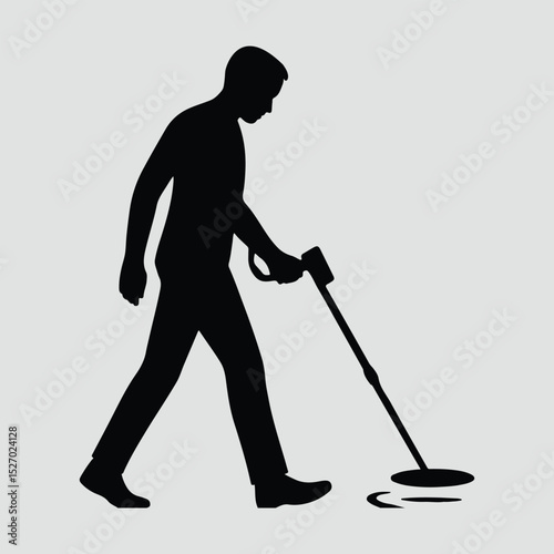 Metal detector silhouette man searching for treasure Silhouette Vector