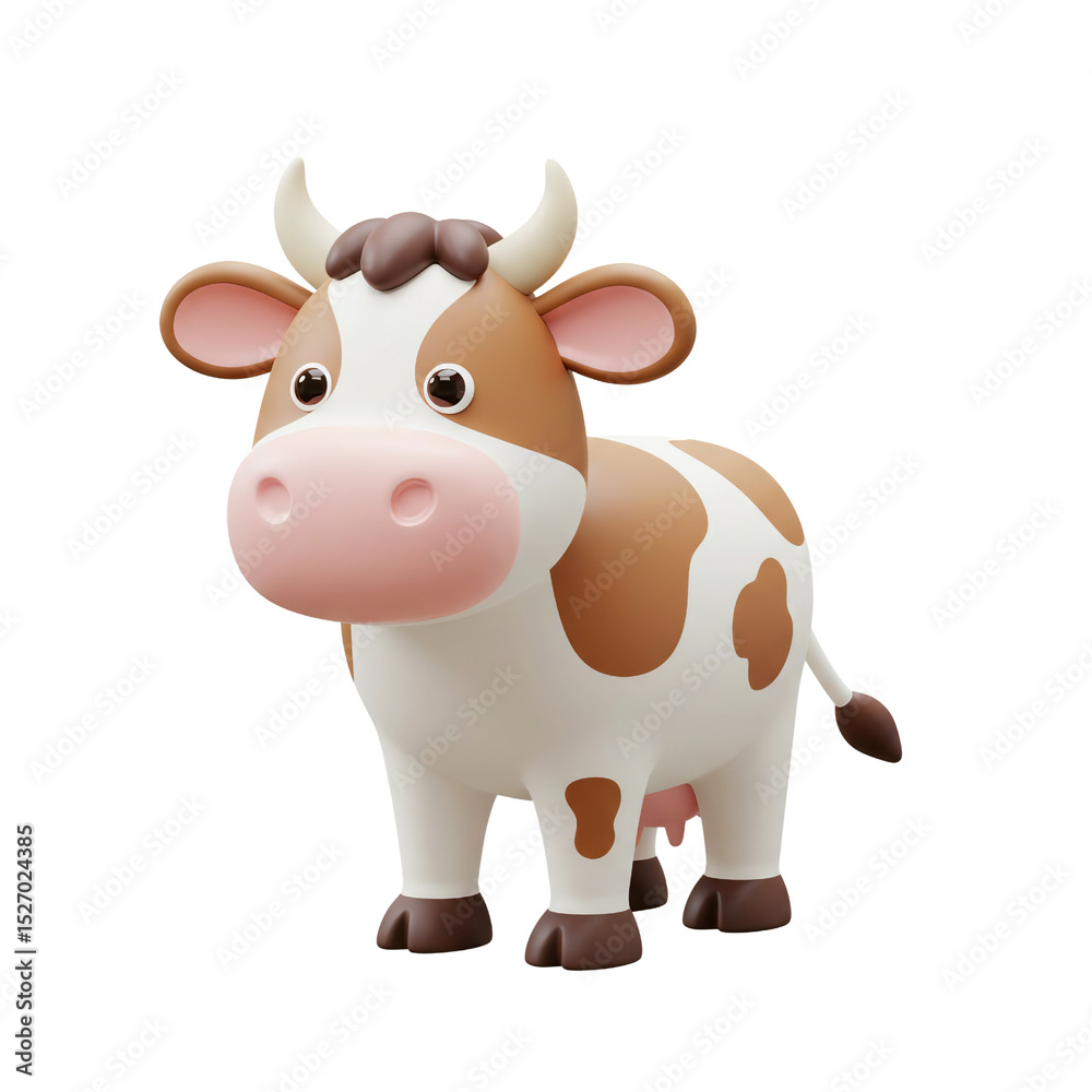 Fototapeta premium Cow Icon 3D Rendering Transparent Background Animal Cartoon Cute