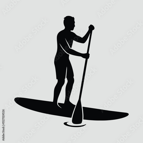 Paddleboarder standing on a board with paddle Silhouette Vector