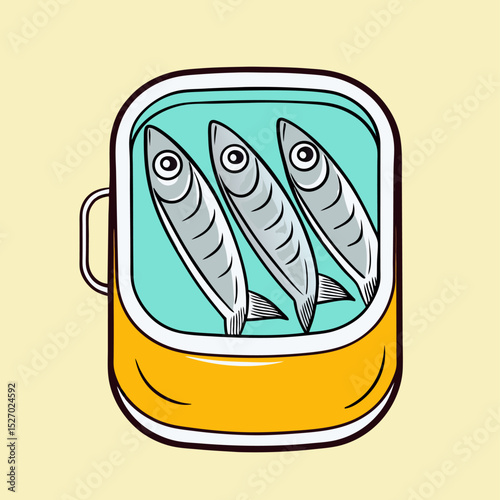 Three Sardines in a Yellow Tin Can Illustration