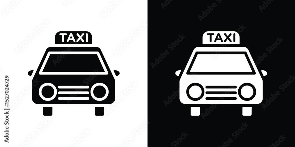 Taxi icon in flat version on black and white background Taxi icon in flat version on black and white background