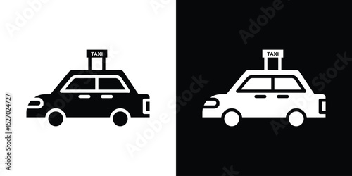 Taxi icon in flat version on black and white background