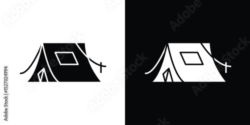 Tent icon in flat version on black and white background