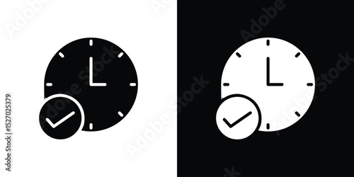 Time check icon in flat version on black and white background