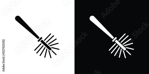 Toilet brush icon in flat version on black and white background