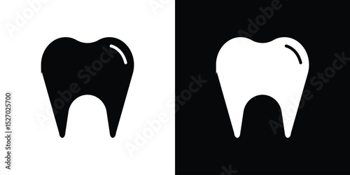 Tooth icon in flat version on black and white background