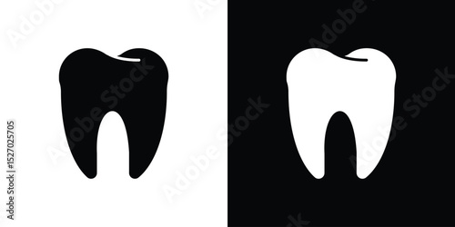 Tooth icon in flat version on black and white background