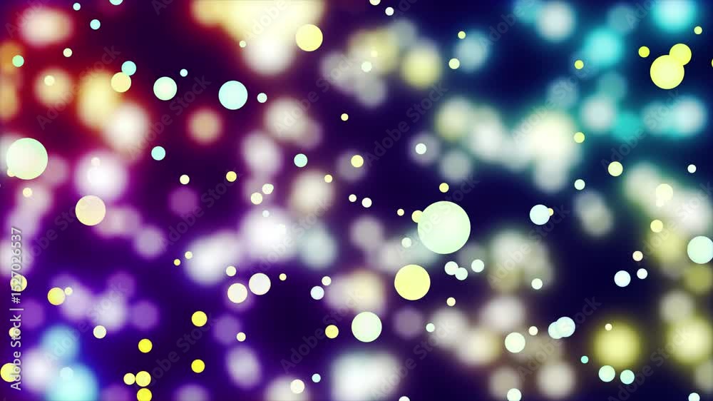 Slow motion background abstraction, in focus and blurred colorful balls flying on 4k screen