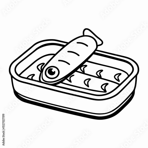 Open Can of Sardines Line Art Illustration