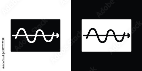 Wave sine icon in flat version on black and white background