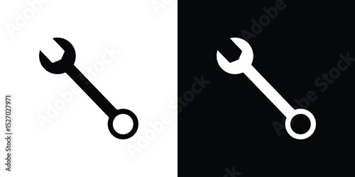 Wrench icon in flat version on black and white background