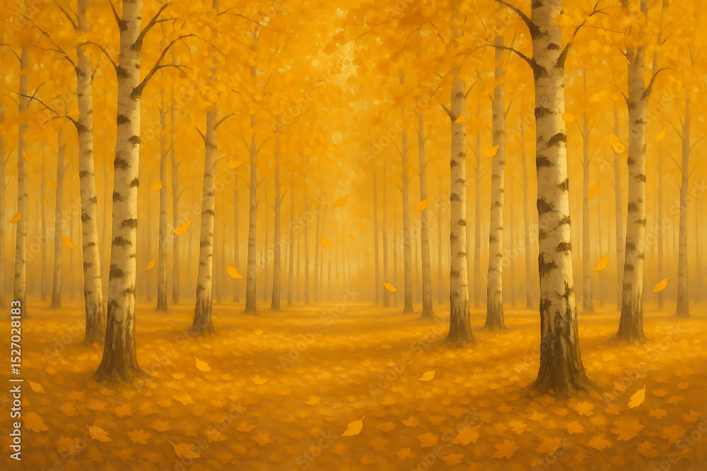 Fototapeta premium Autumnal Birch Forest with Golden Leaves