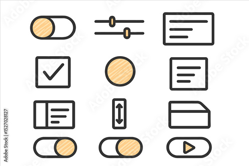 Minimalist interface icons set with toggles and sliders