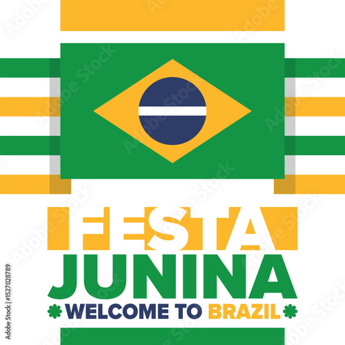 Festa Junina in Brazil. Brazilian festival. Happy holiday. Brazil flag. Carnival and parade. Summer fun party. Vector illustration