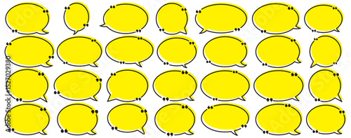 chatting box, message box icon. Quotation marks. Yellow quotes icons set. Quote vector bubbles for text, speech. Quotation box frames with borders design. Set quote frame, texting quote box icon.