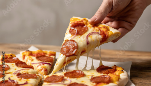 Pepperoni Pizza Slice with Cheese Stretch