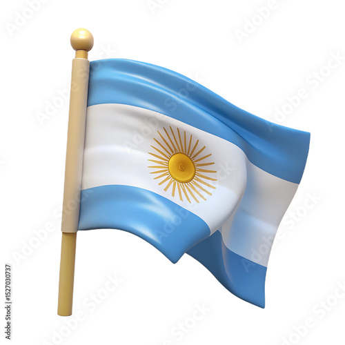 Argentina flag waving on a wooden pole illustrating south american nation symbol