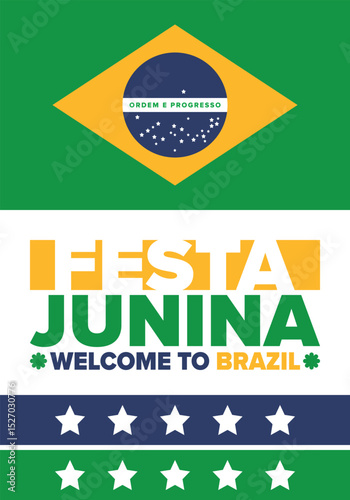 Festa Junina in Brazil. Brazilian festival. Happy holiday. Brazil flag. Carnival and parade. Summer fun party. Vector illustration