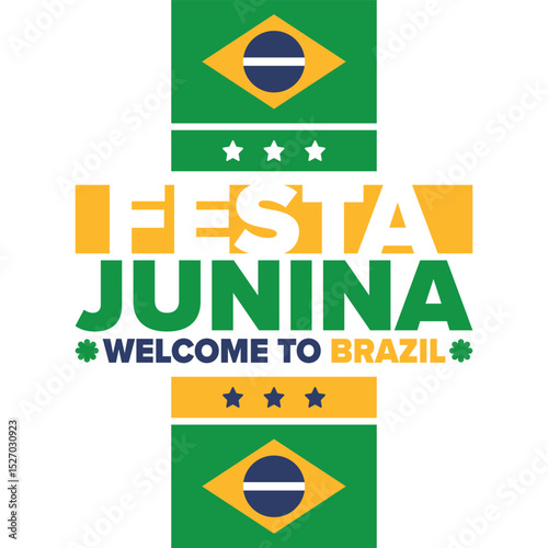 Festa Junina in Brazil. Brazilian festival. Happy holiday. Brazil flag. Carnival and parade. Summer fun party. Vector illustration